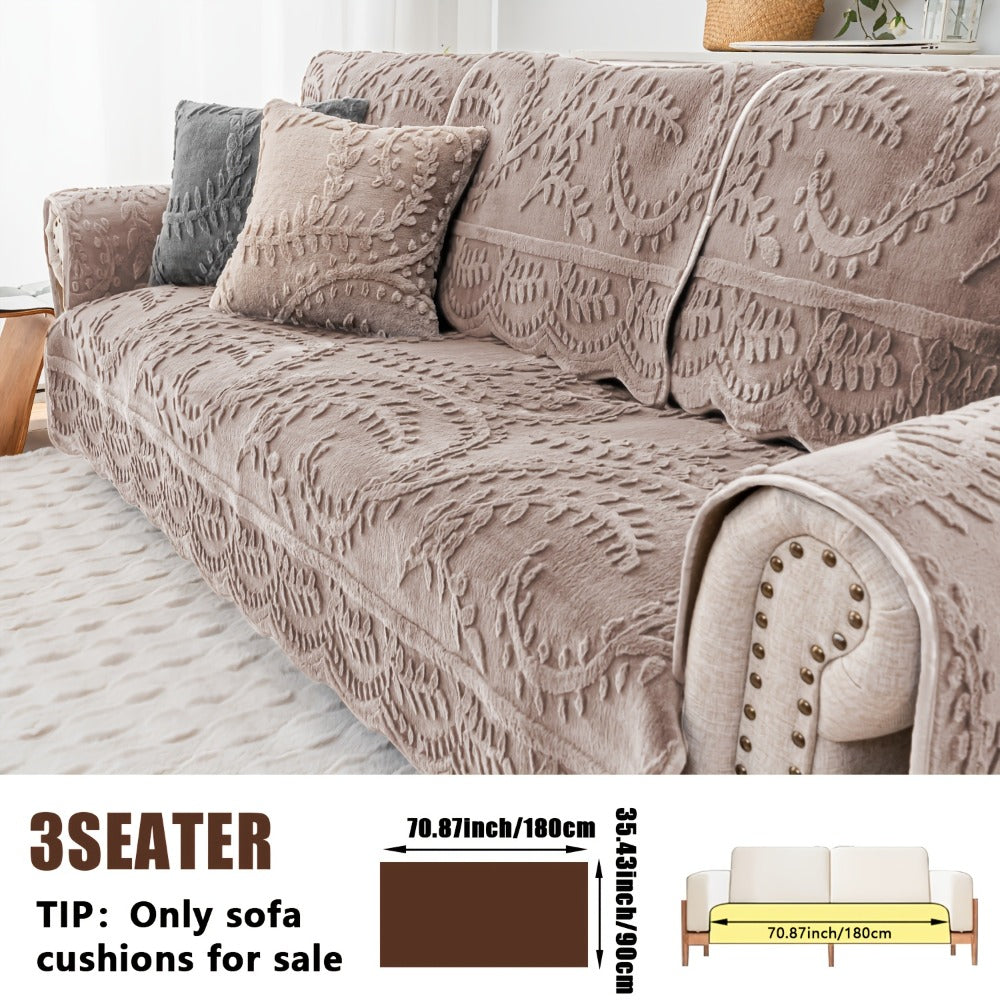 Sofa Cover Quilted Faux Rabbit Fur Plush Panels in 35.43-Inch Width with Seat, Pillowcase and Two-Piece Options