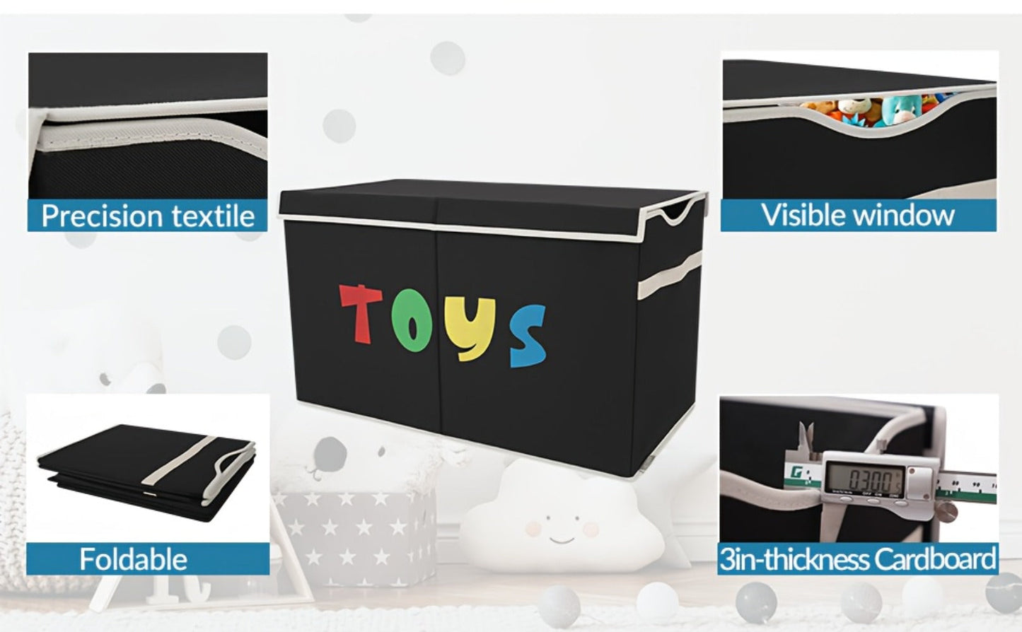 Extra Large Collapsible Kids Storage Chest with Lid – 31.7 Gal Toy Box Organizer Bins for Boys Girls Bedroom Nursery Living Room