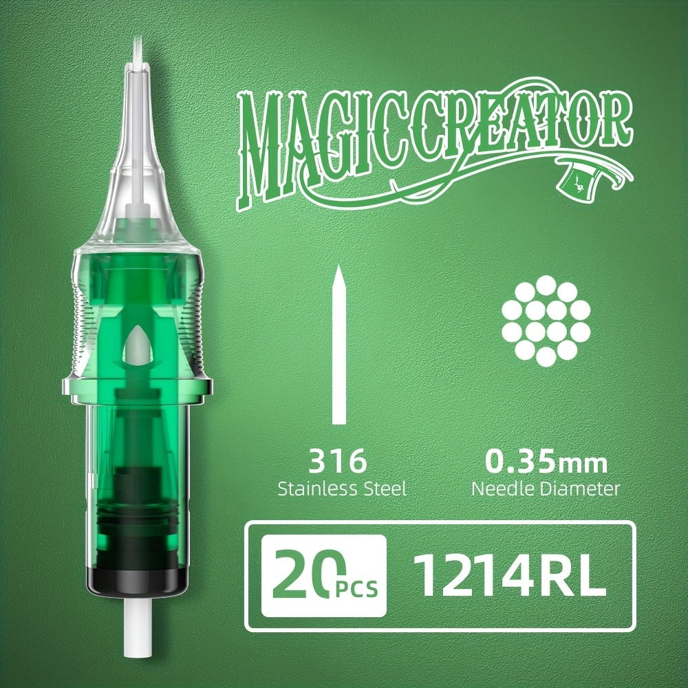 Disposable Tattoo Needles 20pcs Mixed Set RL RS M1 C-M — Multi-Gauge High Transparency Cartridge, Lasting Sharpness, Ample Ink Capacity, for Professional Artists & Beginners