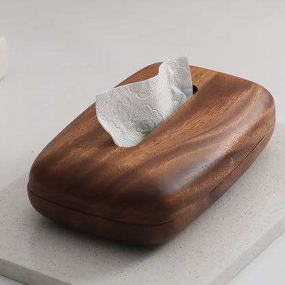 Walnut Tissue Box Cover Holder - Modern Minimalist Rectangular Decorative Napkin Dispenser with Premium Walnut Veneer Top, Polished Finish for Desk, Bathroom, Office, Nightstand