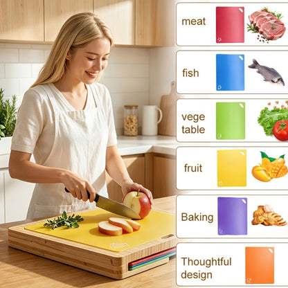 Bamboo Cutting Board Set with Six Color-Coded Flexible Prep Mats and One-Piece or Seven-Piece Options