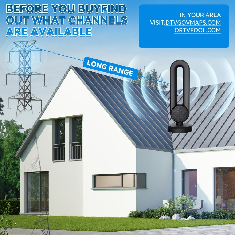 TV Antenna with 180-Degree Rotating Loop Receiver, Magnetic Base, 15-Foot Cable and USB Power Lead