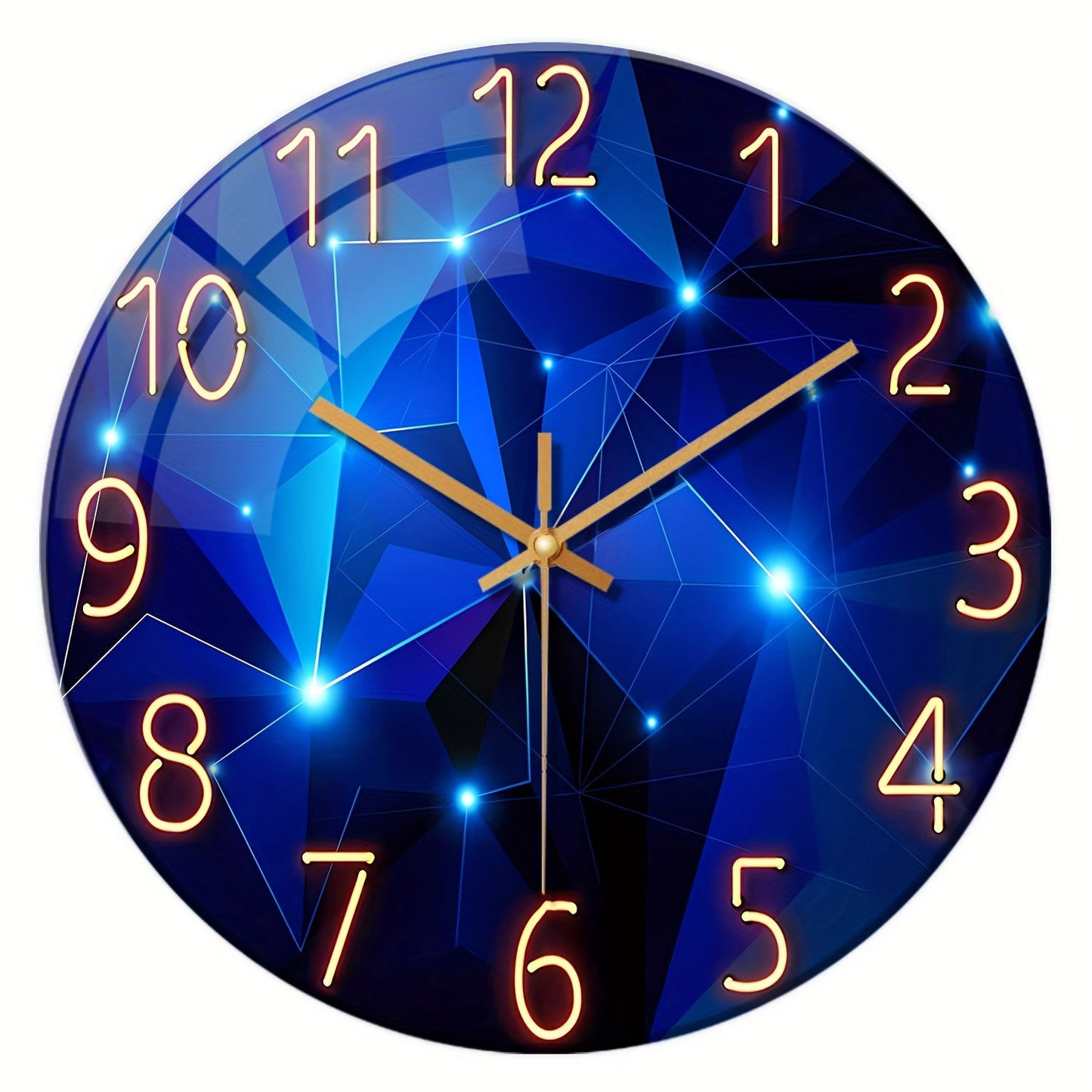 Blue Glass-Face Wall Clock with Gold-Tone Numerals, Quartz Movement and Five Diameter Options from 12 to 24 Inches