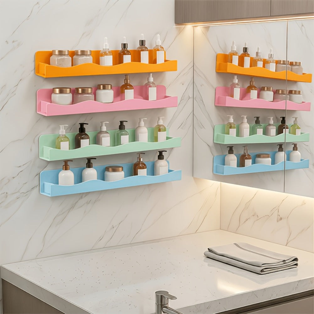 Iridescent Acrylic Wall Display Shelves in Two- or Four-Piece Sets with Pink and Multicolor Options