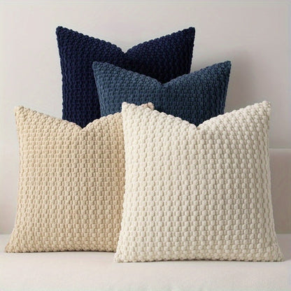 Four-Piece Textured Velvet Pillow Cover Set, 20 x 20 Inches with Coordinated Boho Geometric Patterns