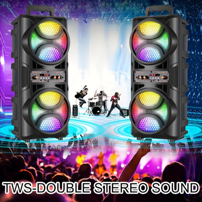 Portable Wireless PA Speaker System Dual 6.5" Subwoofer 3000W Bluetooth TWS Karaoke Outdoor Party Speaker with Microphone LED Light AUX USB FM Remote Control