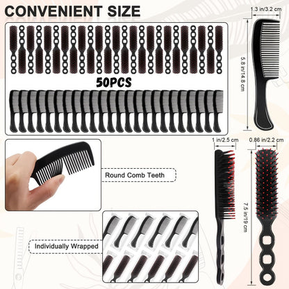 Disposable Hair Brush and Comb Set 50 Pack — Individually Wrapped Detangling Hairbrush with Fine Tooth Comb, Bulk Hygienic Kit for Hotel, Travel, Salon, Charity & Spa