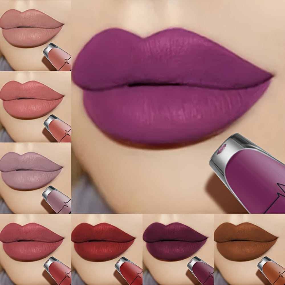Matte Liquid Lip Color in Seven Numbered Shades with 8.5cm Clear Tube and Pointed Gold Cap