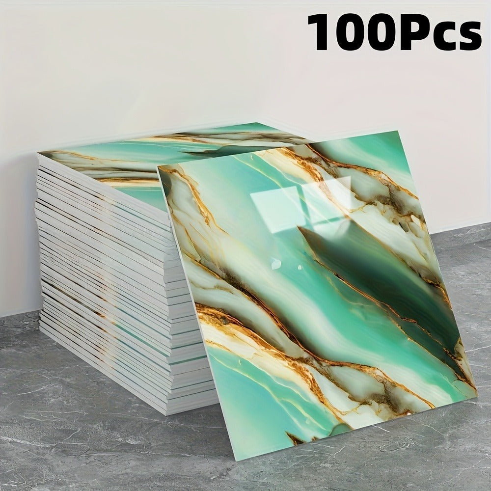 11.81-Inch Square Marble-Pattern Peel-and-Stick Wall Tiles in 50- or 100-Piece Design Options