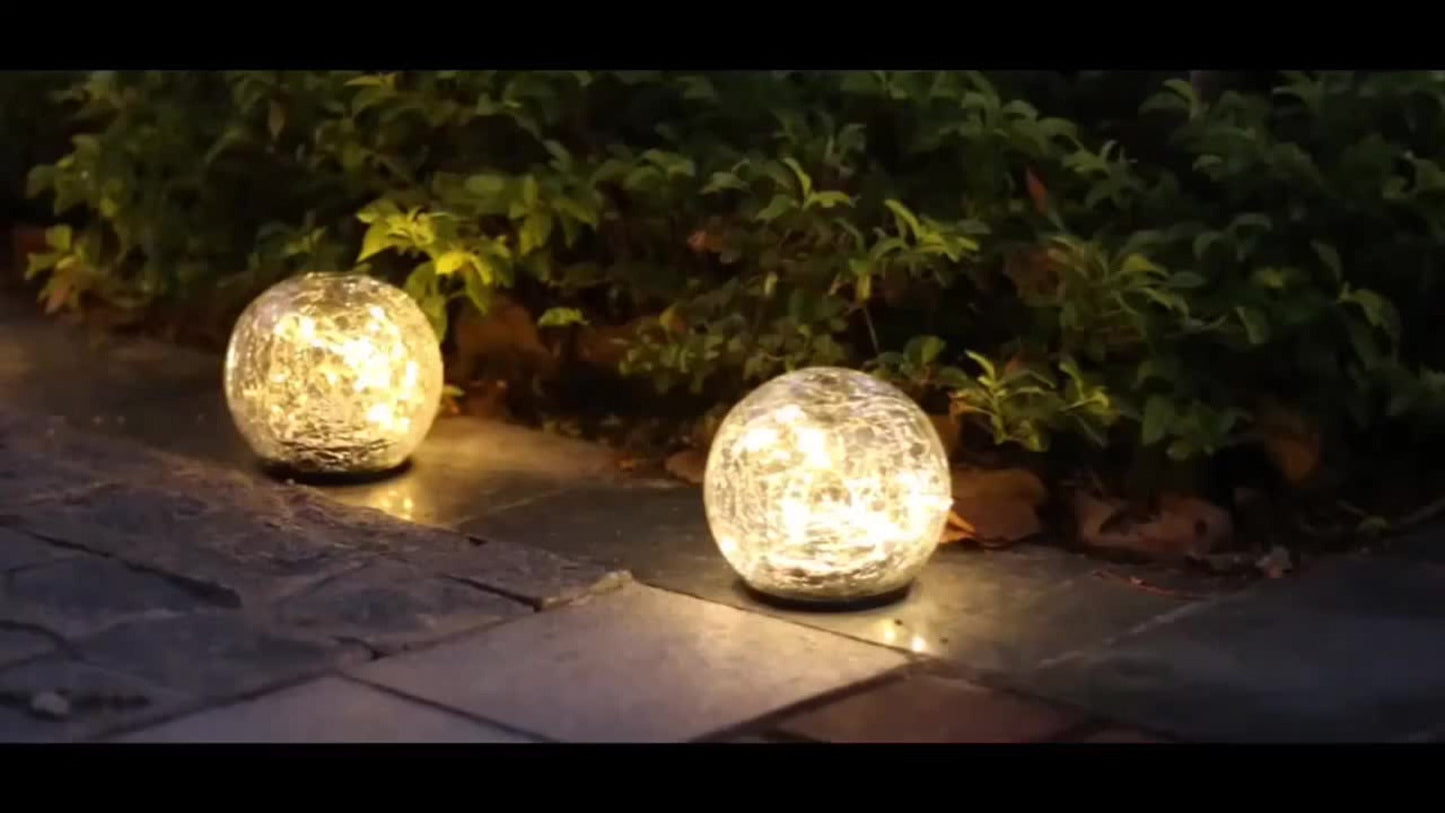 Solar Cracked-Glass Globe Garden Lights, Four-Piece Set in Warm White or Mixed Color Selections