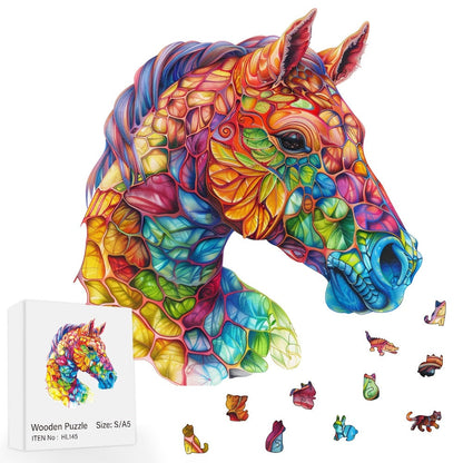Colorful Horse Wooden Jigsaw Puzzle with Irregular Pieces and S, M and L Size Options from 4.92 to 11.02 Inches