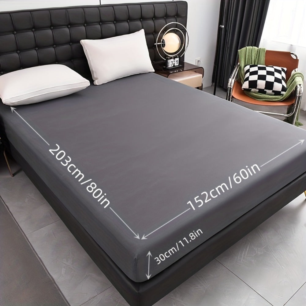 Waterproof Solid-Color Fitted Sheet with 11.8-Inch Pocket, Six Colors and Twin to King Sizes