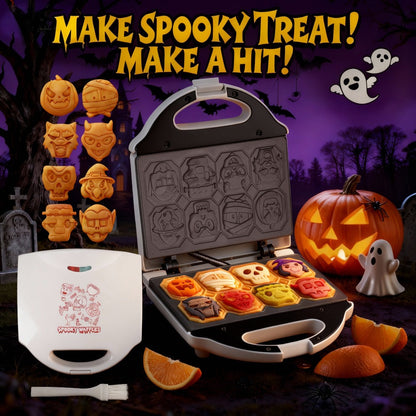 Compact Character Waffle Maker with Dinosaur, Car or Monster Clamshell Plate Style Options