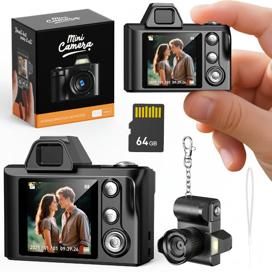 1080P Mini Keychain Camera with 64GB Memory Card – Compact Thumb-Sized Portable Camcorder, Micro Hidden Recorder, Gift for Girlfriend, Boyfriend, Travel & Everyday Carry