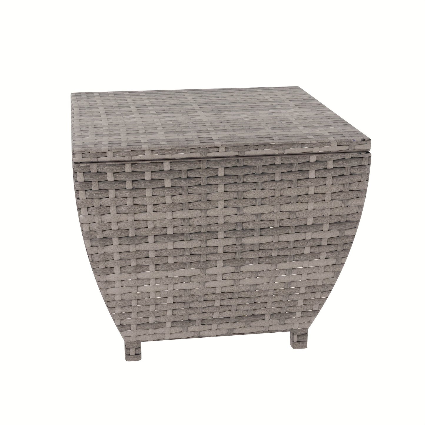 PE Wicker Outdoor Storage Box Side Table, Flip-Top Lid