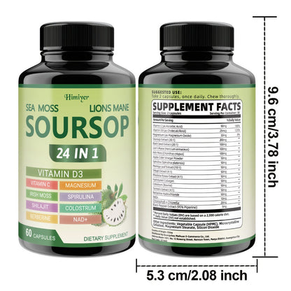 Soursop Capsules Advanced Herbal Supplement with Shilajit, Irish Moss, Berberine & NAD+ – Immunity, Antioxidant & Circulatory Support | Vitamin D3, C & Magnesium | ShopVora UK