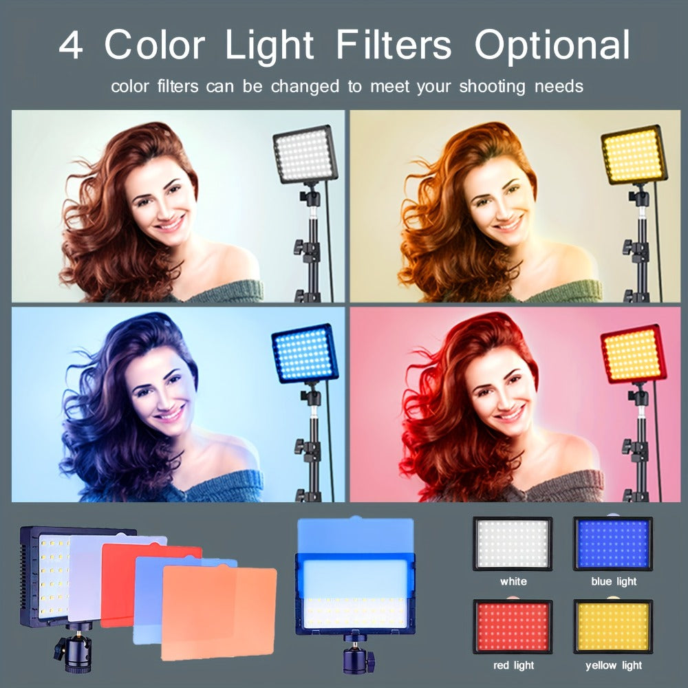 LED Video Fill Light Panel Kit with Tripod Stand & RGB Filters, Dimmable 5600K Studio Light for Vlogging