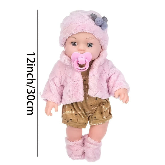 Reborn Doll, 12-Inch Mini Figure with Pink Hat, Socks, Clothing and Optional Pacifier Sets