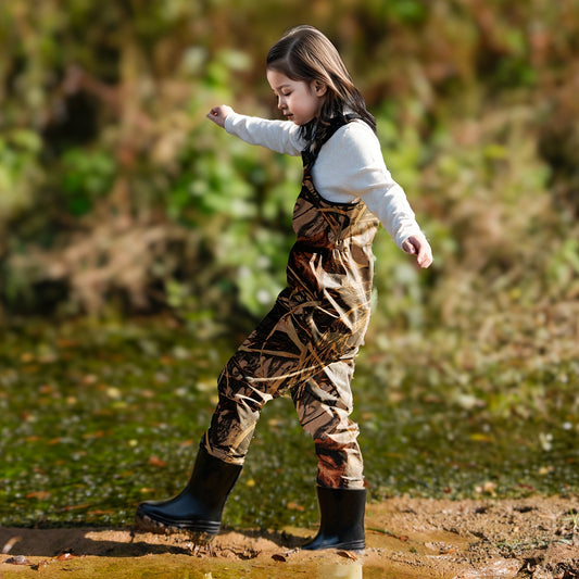 Kids Chest Waders Waterproof with Attached Boots - Youth Nylon Fishing & Hunting Waders, Cartoon Stripe Design, Lock Closure, Ages 4-13, Christmas & Easter Gift for Boys & Girls