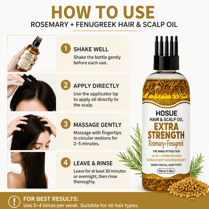 Fenugreek & Rosemary Hair Growth Oil 10-in-1 — Batana Argan Pumpkin Seed Scalp Nourishing Strengthening Repair Serum for Thinning Hair, Women & Men, 3.4oz
