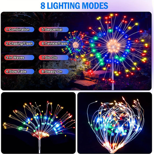 Solar Fireworks Lights Outdoor – 60 to 420 LED Solar Garden Fairy Lights with 8 Modes, Waterproof Copper Wire Sparkler Lights for Garden, Patio, Yard, Pathway & Holiday Decoration