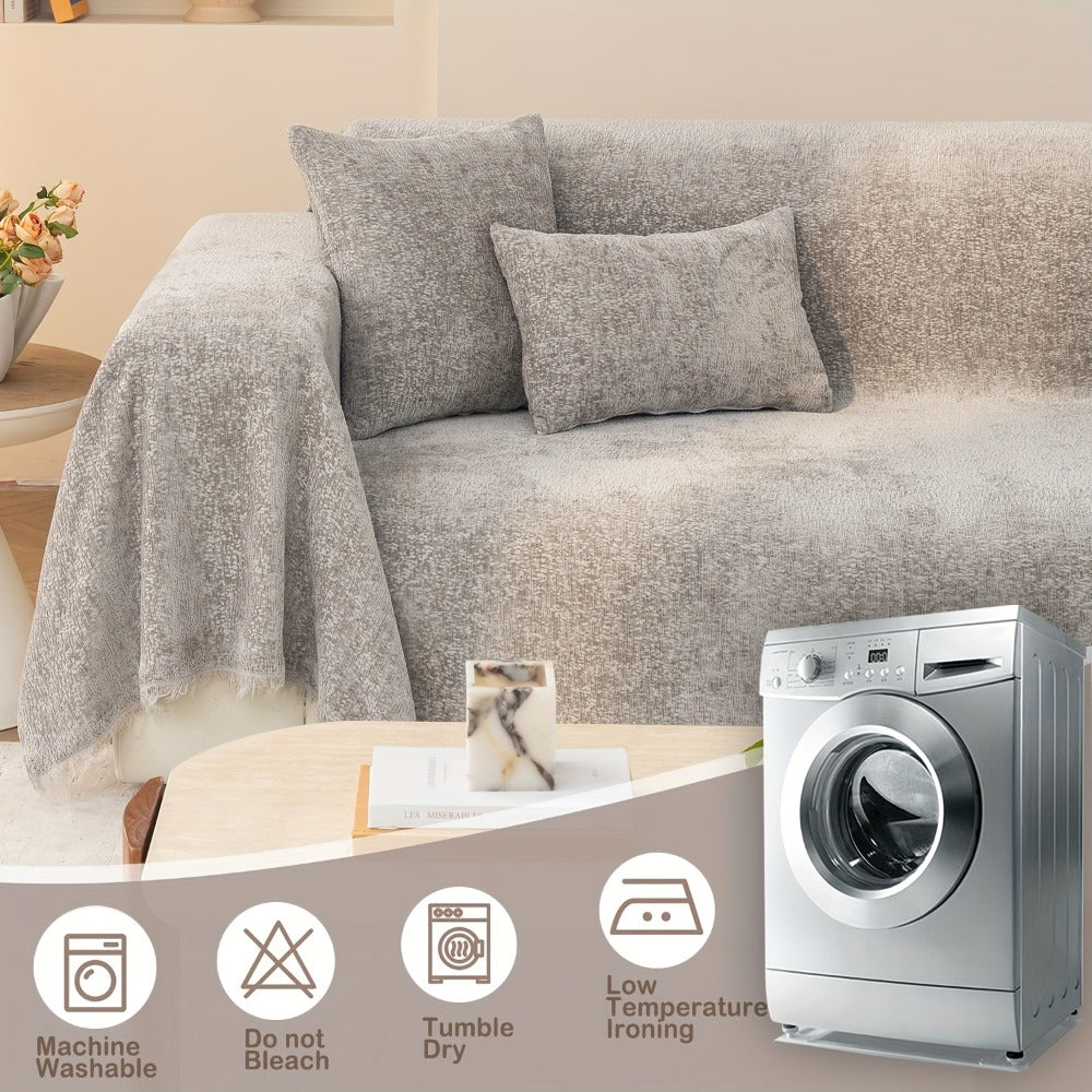Sofa Cover 300 GSM Solid Chenille Throw with Fringe in Four Colors and Sizes from Single Seat to 71 x 150 Inches