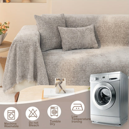 Sofa Cover 300 GSM Solid Chenille Throw with Fringe in Four Colors and Sizes from Single Seat to 71 x 150 Inches