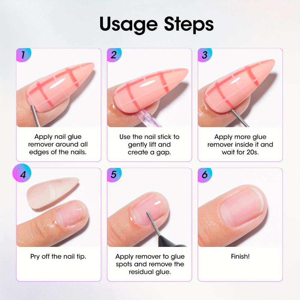 Nail Glue Remover 20ml Precision Needle Applicator Acetone Free - Fast Acting No-Mess Formula for Press On Nails Gel X Nail Tips Fake Nails - Non-Irritating Nail Glue Dissolver for Women