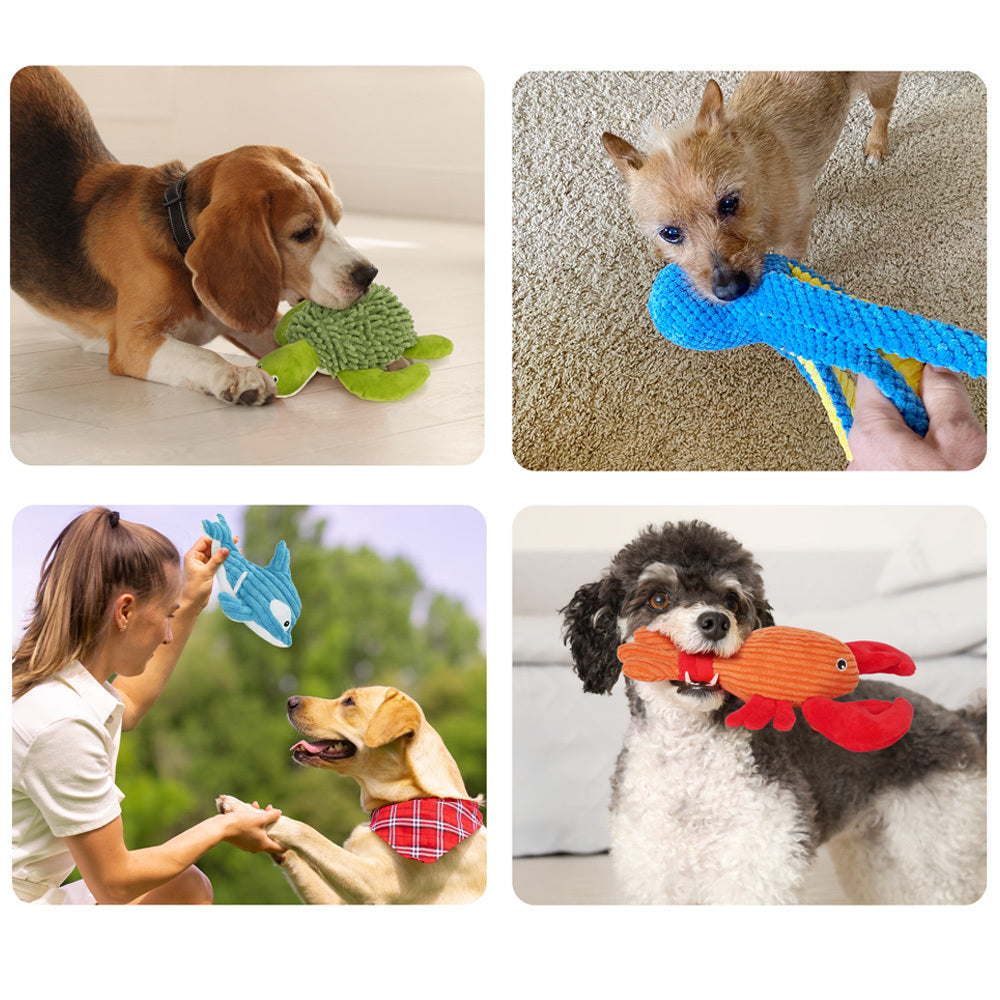 Squeaky Crinkle Dog Toys 4 Pack Plush Stuffed Chew Toys for Teething Puppies Small Medium Dogs Interactive Playtime Mixed Variety Set Soft Safe Durable