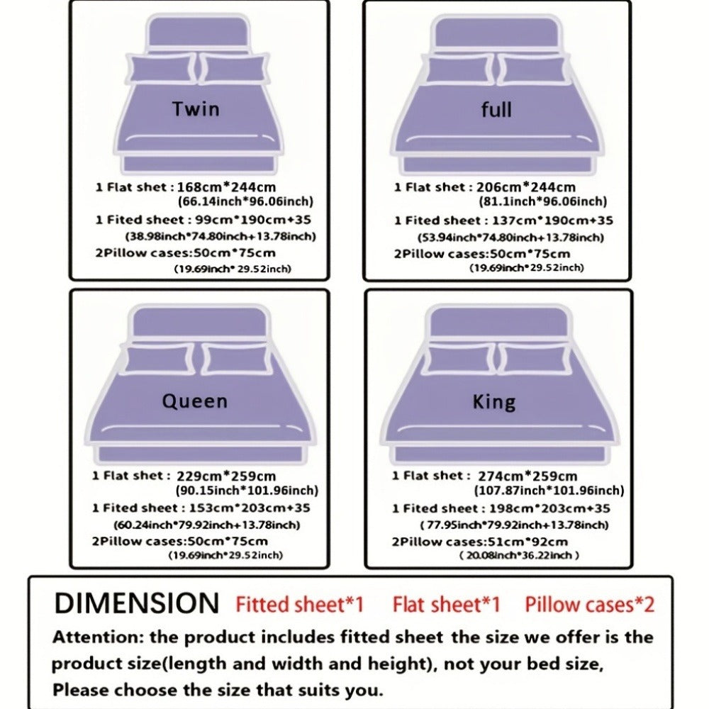 Four-Piece Floral Polyester Sheet Set with Fitted and Flat Sheets, Two Pillowcases and Four Sizes