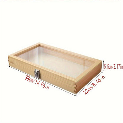 Wooden Display Cabinet with Transparent Lid – Lockable Rectangular Storage Box for Collectibles, Jewelry, Souvenirs & Memorabilia – Sturdy Wood with Secure Metal Latch