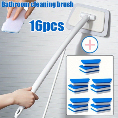 Cleaning Brush Set 16pcs All-Purpose Deep Clean System | 2-in-1 Bath Scrubber & Window Squeegee with 22" Extendable Handle | 90° Rotating Head Bathtub Brush Kit for Indoor & Outdoor Surface Cleaning