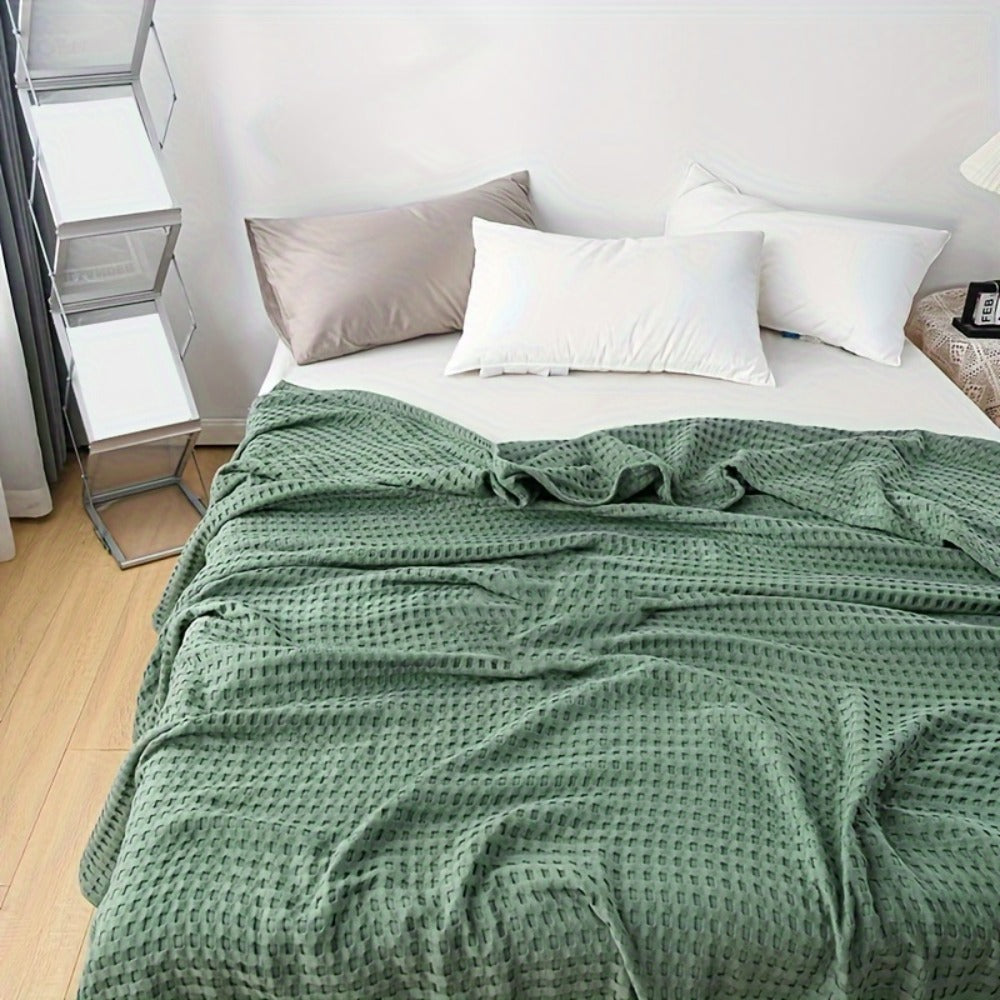 Cotton Waffle Blanket – Pure Cotton Multilayer Summer Cooling Quilt, Jacquard Knit, Machine Washable, Air Conditioning Blanket