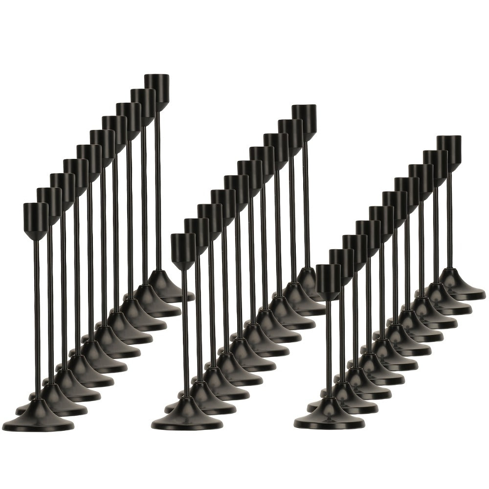 Candle Holder Set 30-Piece Metal Taper Stands in Three Heights with Gold, Silver or Black Finish Options