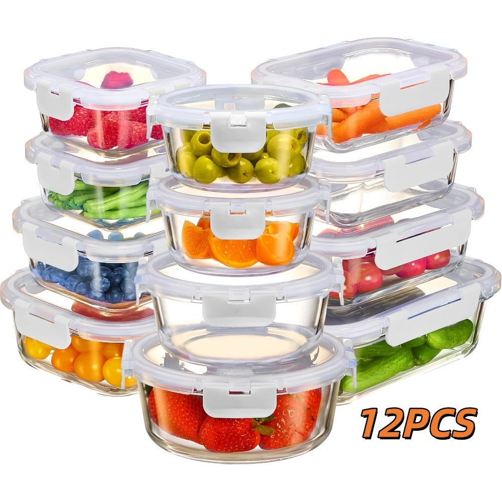Food Storage Containers Borosilicate Glass Set with Locking Lids in 10-, 12- or 17-Piece Color Options