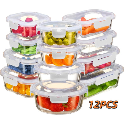Food Storage Containers Borosilicate Glass Set with Locking Lids in 10-, 12- or 17-Piece Color Options
