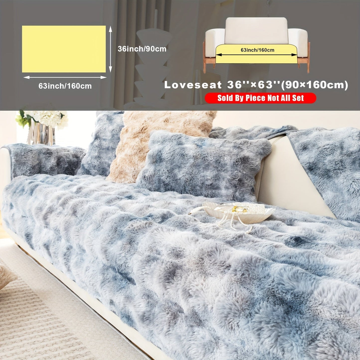 Sofa Cover, Faux-Lamb Plush Gradient Couch Pad in Five Colors with Armchair, Backrest and Seat Sizes