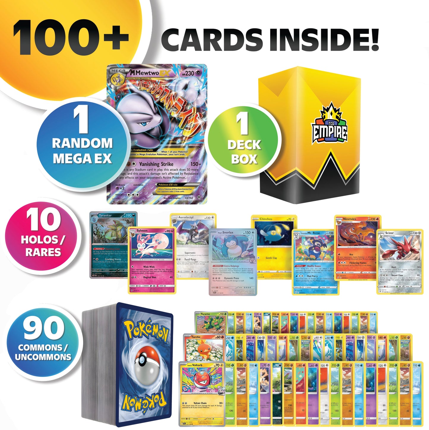 Trading Card Game 100-Plus Character Card Bundle with TCG Empire Storage Box and Multicolor Artwork