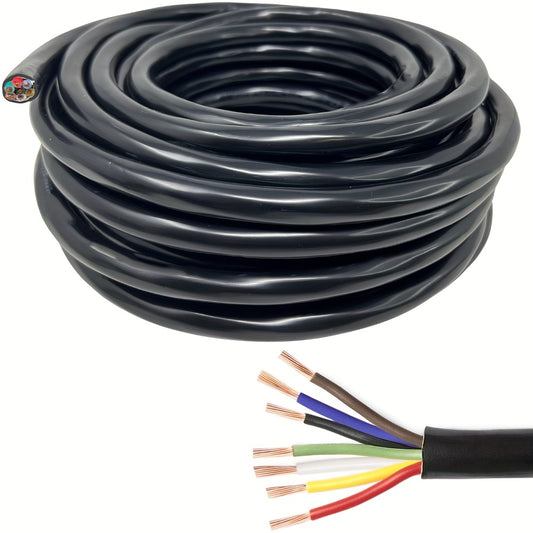 7-Way Trailer Wire 14 Gauge CCA 7 Conductor Color-Coded Heavy Duty Wiring Harness for Trailer RV Camper – 50FT or 100FT, Brake Lights Turn Signals Auxiliary Power
