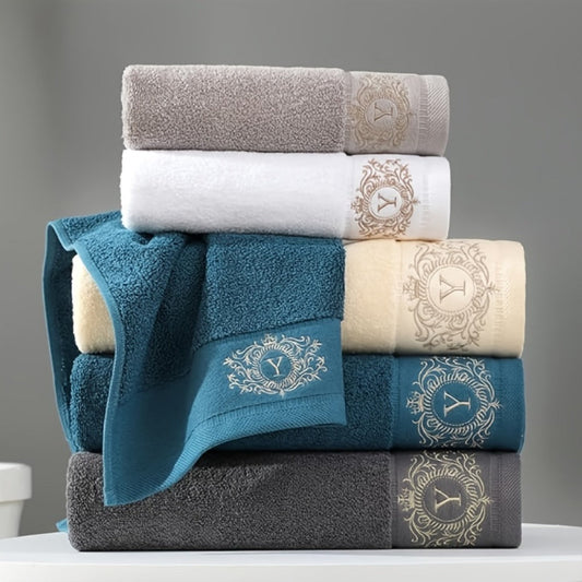 Embroidered Cotton Towel Set 3-Piece – 400g/㎡ Soft Absorbent Lint-Free Bath Towel Hand Towel Set for Home Spa Salon