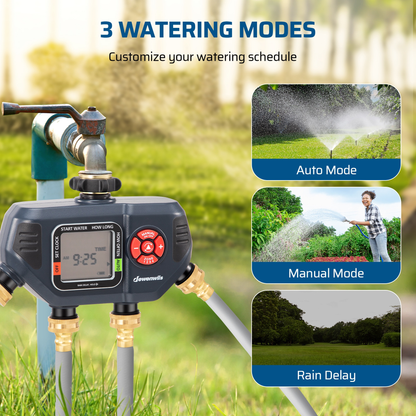 4-Zone Sprinkler Timer with Auto/Manual/Rain Delay Modes – Programmable Garden Irrigation Controller, 3.4" LCD Display