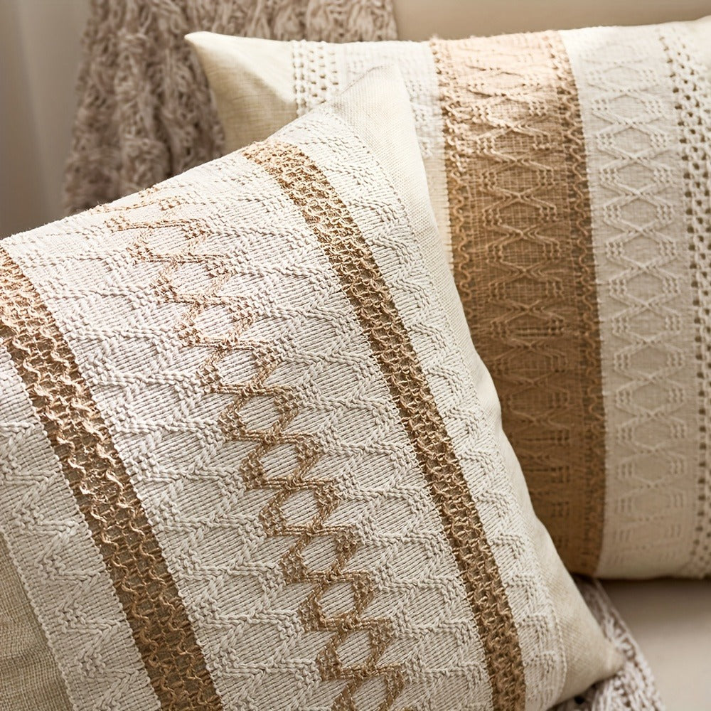 Brown and Beige Geometric Throw Pillow Covers, Two-Piece 18 x 18-Inch Set with Zipper Closures