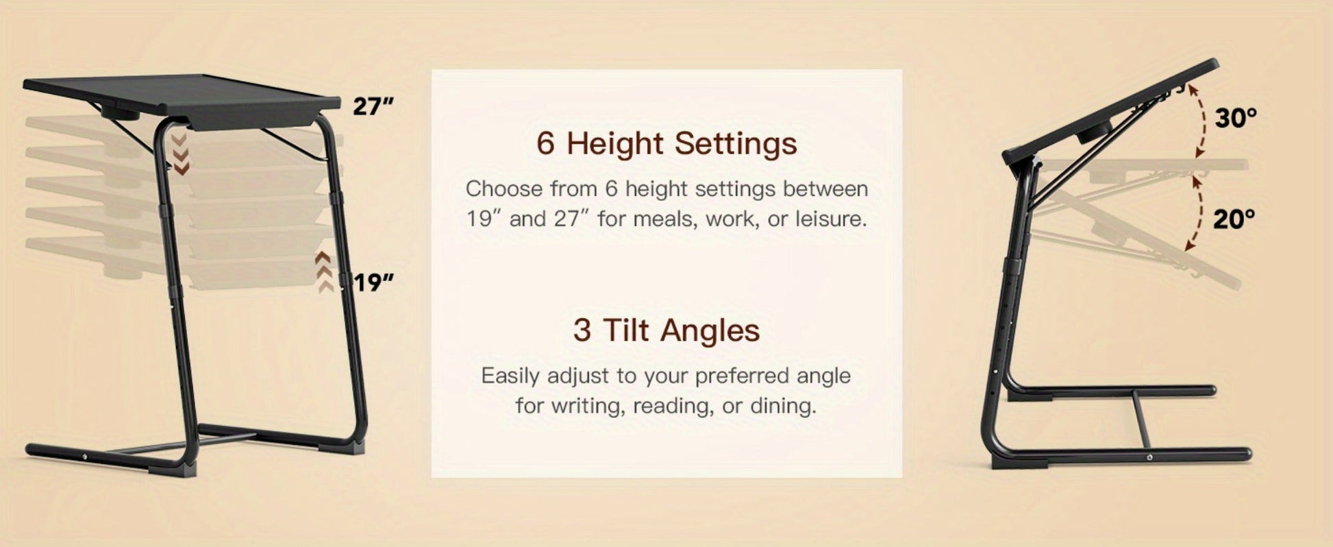1-Pack Foldable TV Tray Table with Adjustable Height for Closet detail image - detail view 15