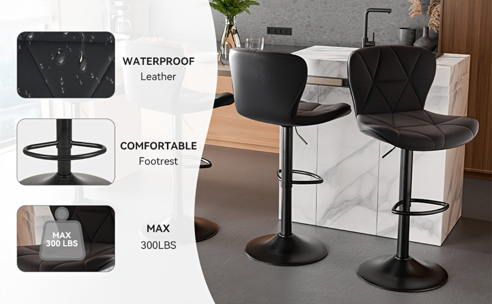 1-Piece Set Upholstered Bar Stool with Adjustable Height and Padded Seat detail image - detail view 23