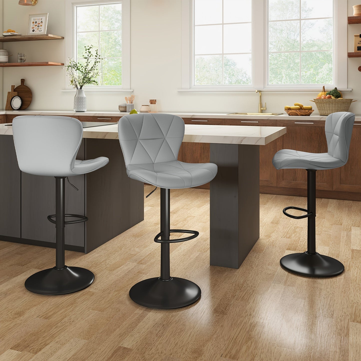 Bar Stool shown in the Light Grey, Set Of 3pcs option