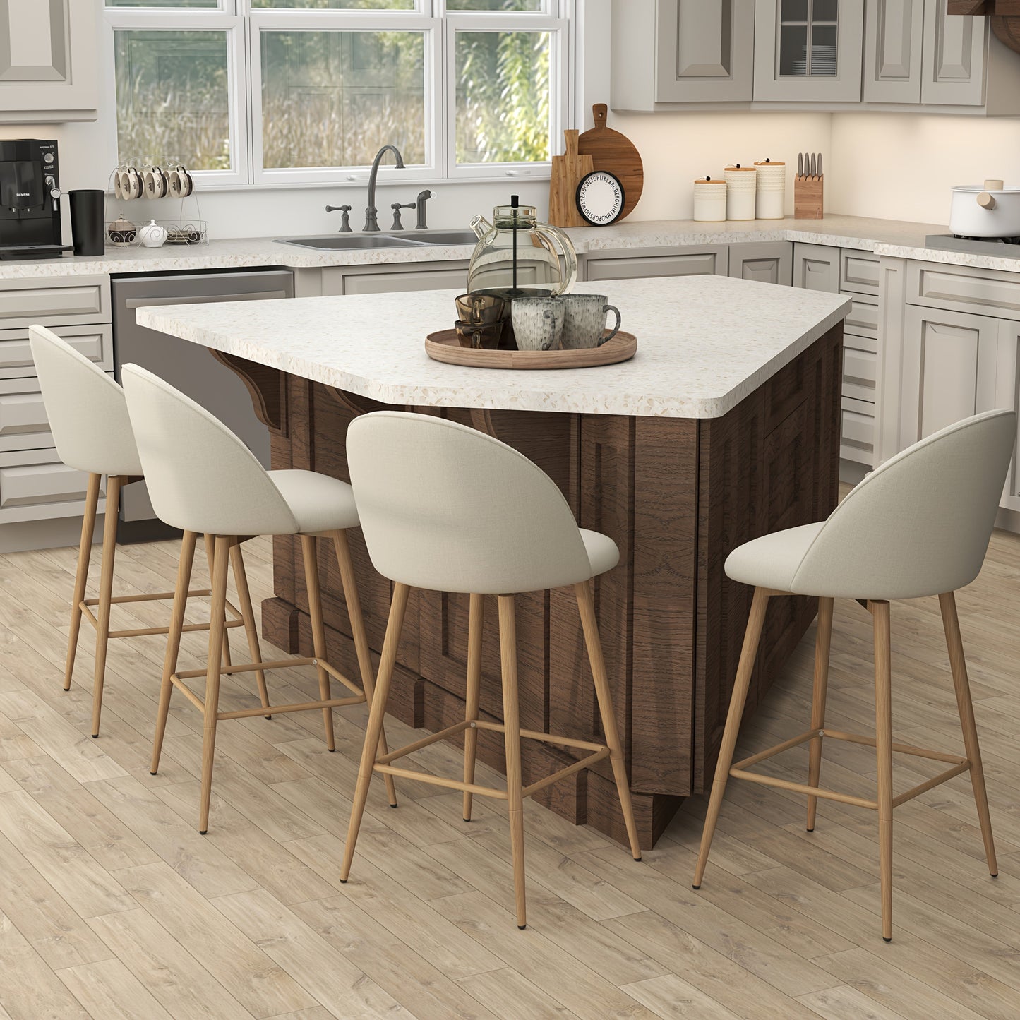 Counter Stool shown in the Beige Fabric - Set Of 4 option
