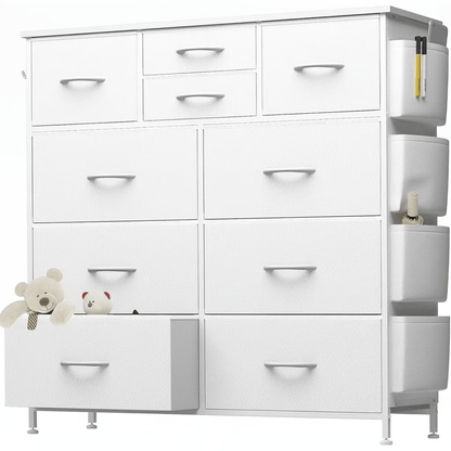 Dresser shown in the 10 Drawers(Side Pockets) - White option