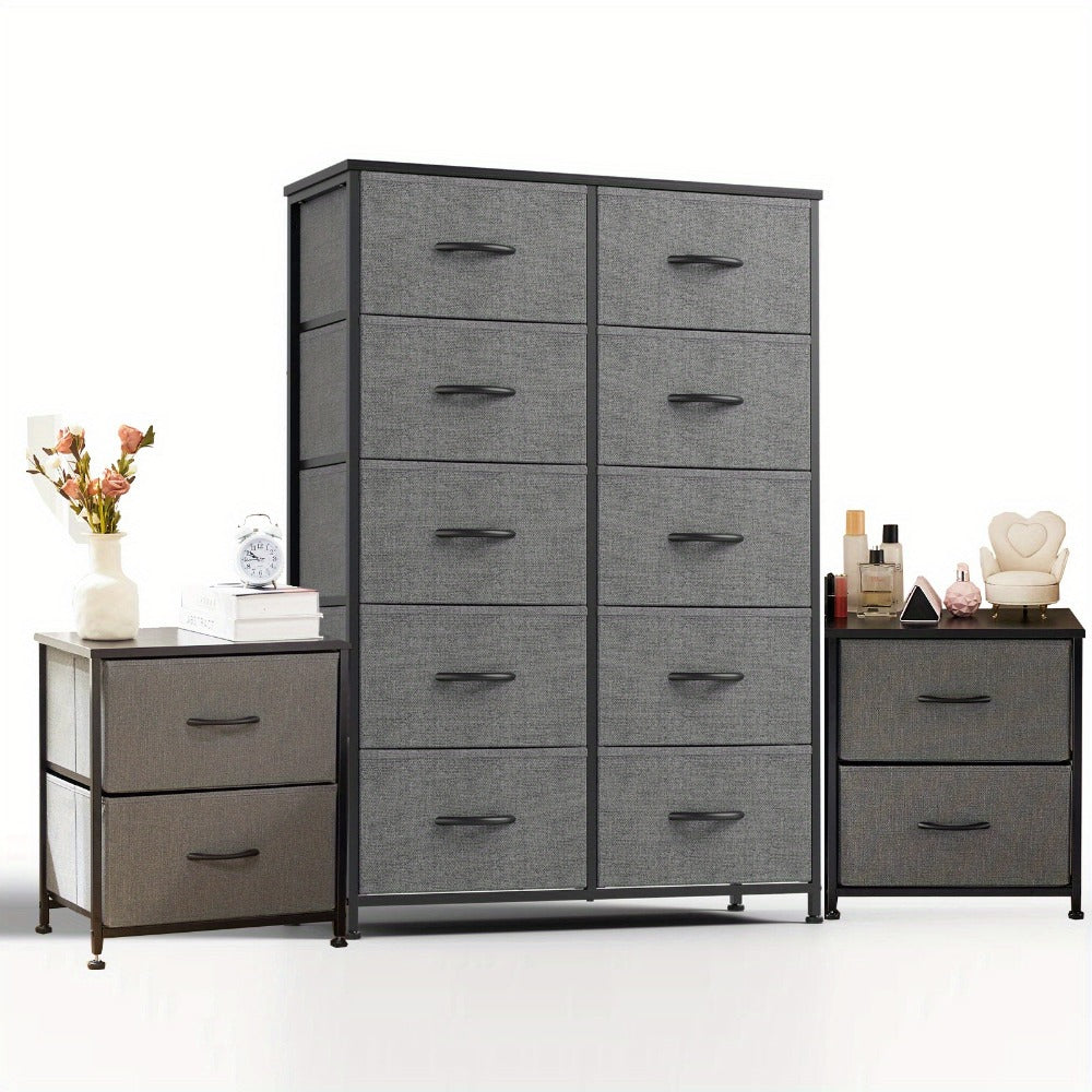 Dresser, 10 Drawer & 2-Drawer Nightstand Set - Modular Bedroom Storage Cabinet with Wooden shown in the main product view