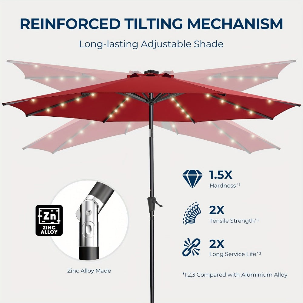 10-Foot Heavy-Duty Patio Umbrella with LED Lighting, Outdoor Table Umbrella detail image - detail view 6
