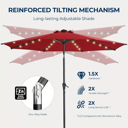 10-Foot Heavy-Duty Patio Umbrella with LED Lighting, Outdoor Table Umbrella detail image - detail view 6